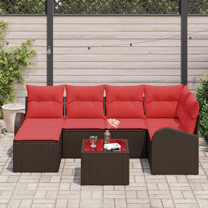 Set di divani con cuscino 7 pcs Marrone e Rosso polyrattan | homemem39