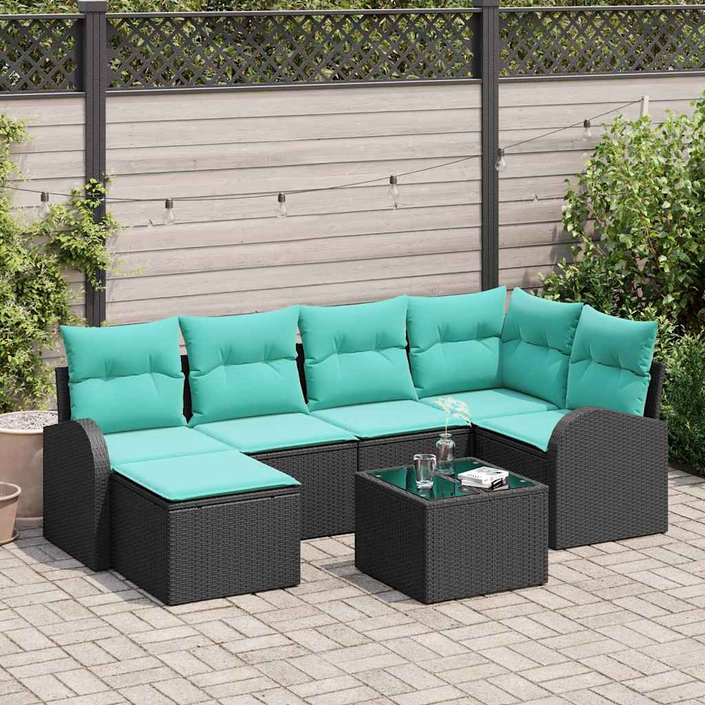 Set di divani con cuscino 7 pcs Nero e Turchese polyrattan | homemem39