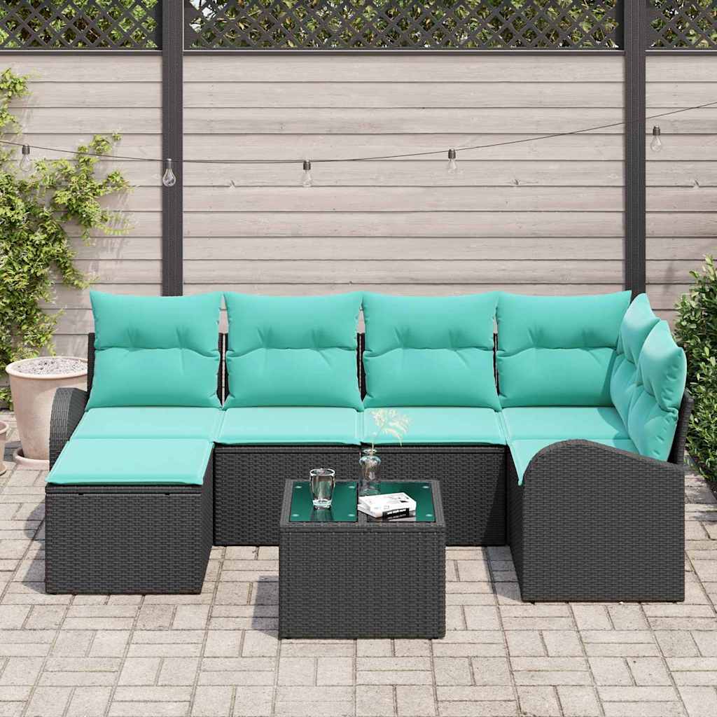 Set di divani con cuscino 7 pcs Nero e Turchese polyrattan | homemem39
