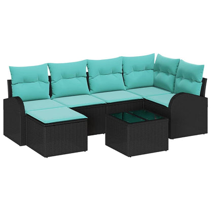 Set di divani con cuscino 7 pcs Nero e Turchese polyrattan | homemem39