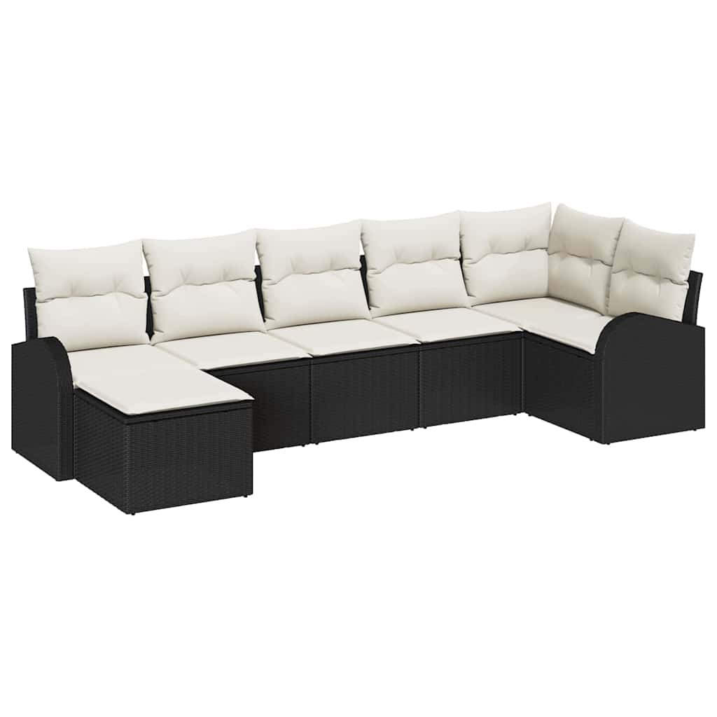 Set di divani con cuscino 7 pcs Nero polyrattan | homemem39