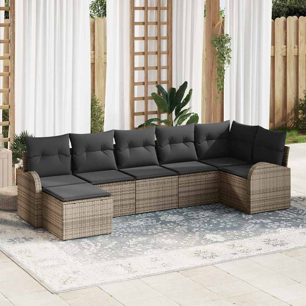 Set Divano da Giardino 7 pcs Grigio Poly Rattan