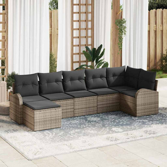 Set di divani con cuscino 7 pcs Grigio polyrattan | homemem39