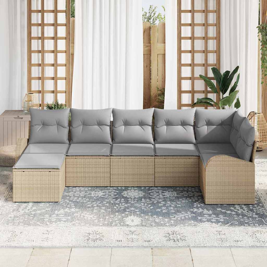 Set di divani con cuscino 7 pcs Beige polyrattan | homemem39