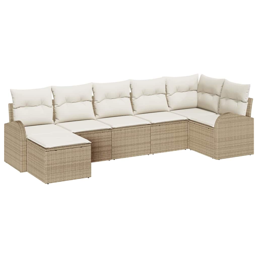 Set di divani con cuscino 7 pcs Beige polyrattan | homemem39