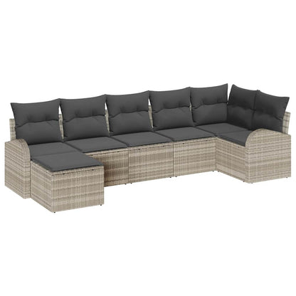 Set di divani con cuscino 7 pcs Grigio chiaro polyrattan | homemem39