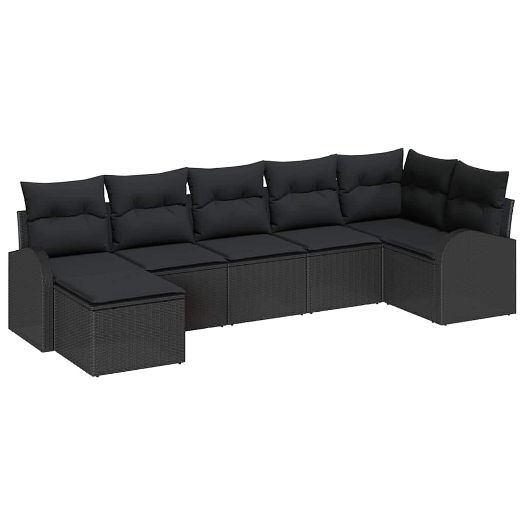 Set di divani con cuscino 7 pcs Nero polyrattan | homemem39
