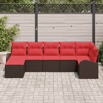 Set di divani con cuscino 7 pcs Marrone e Rosso polyrattan | homemem39