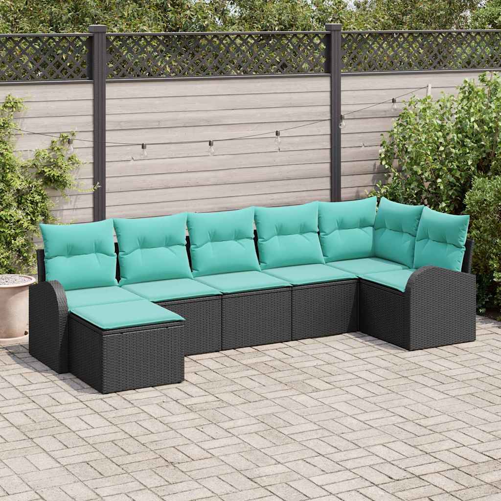 Set di divani con cuscino 7 pcs Nero e Turchese polyrattan | homemem39