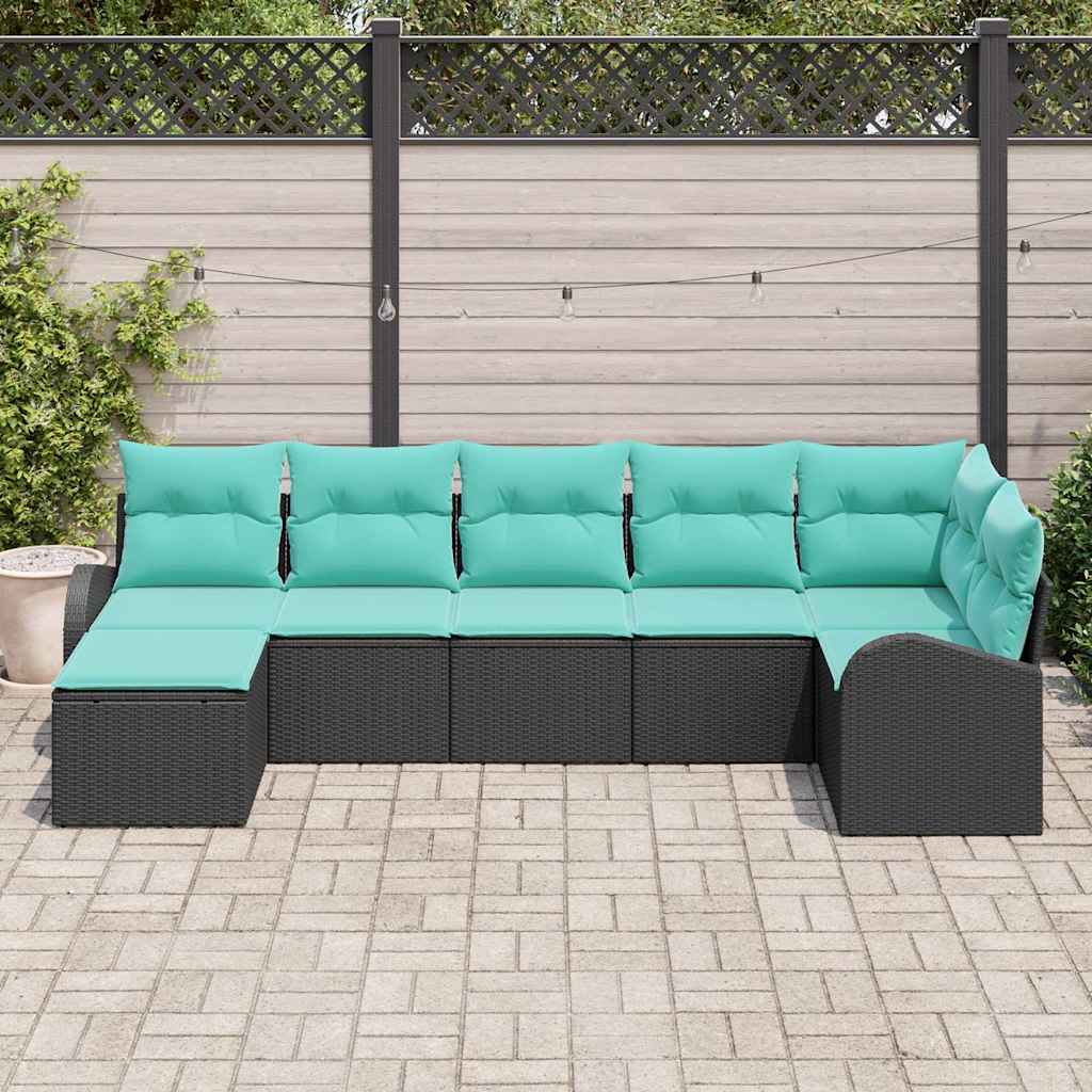 Set di divani con cuscino 7 pcs Nero e Turchese polyrattan | homemem39