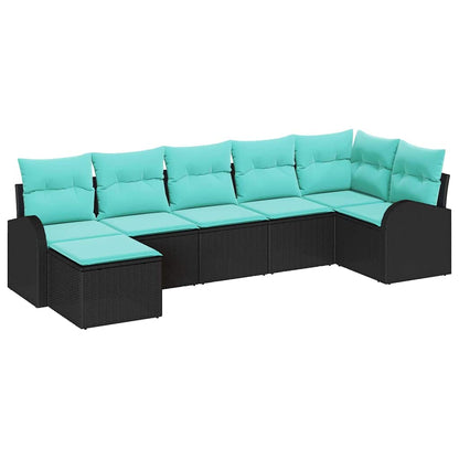 Set di divani con cuscino 7 pcs Nero e Turchese polyrattan | homemem39