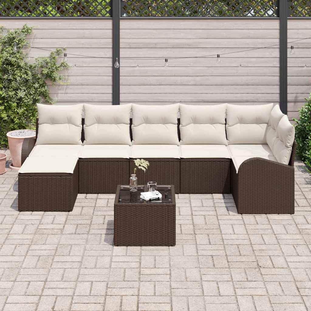 Set di divani con cuscino 8 pcs Marrone polyrattan | homemem39