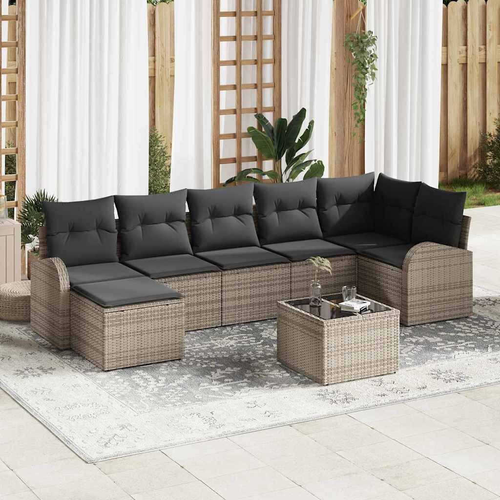 Set Divano da Giardino 8 pcs Grigio Poly Rattan