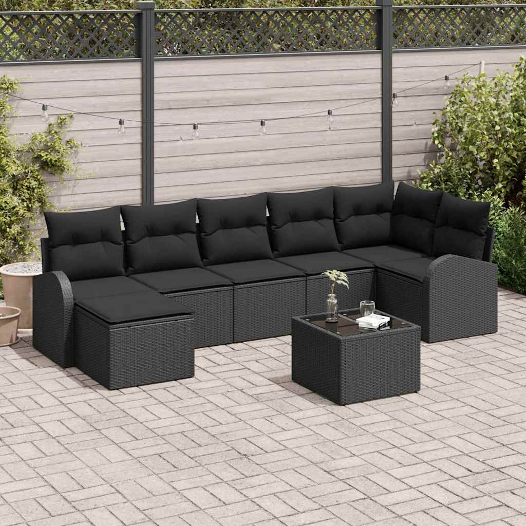 Set di divani con cuscino 8 pcs Nero polyrattan | homemem39