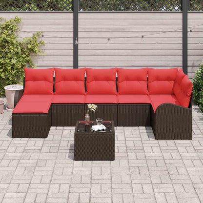 Set di divani con cuscino 8 pcs Marrone e Rosso polyrattan