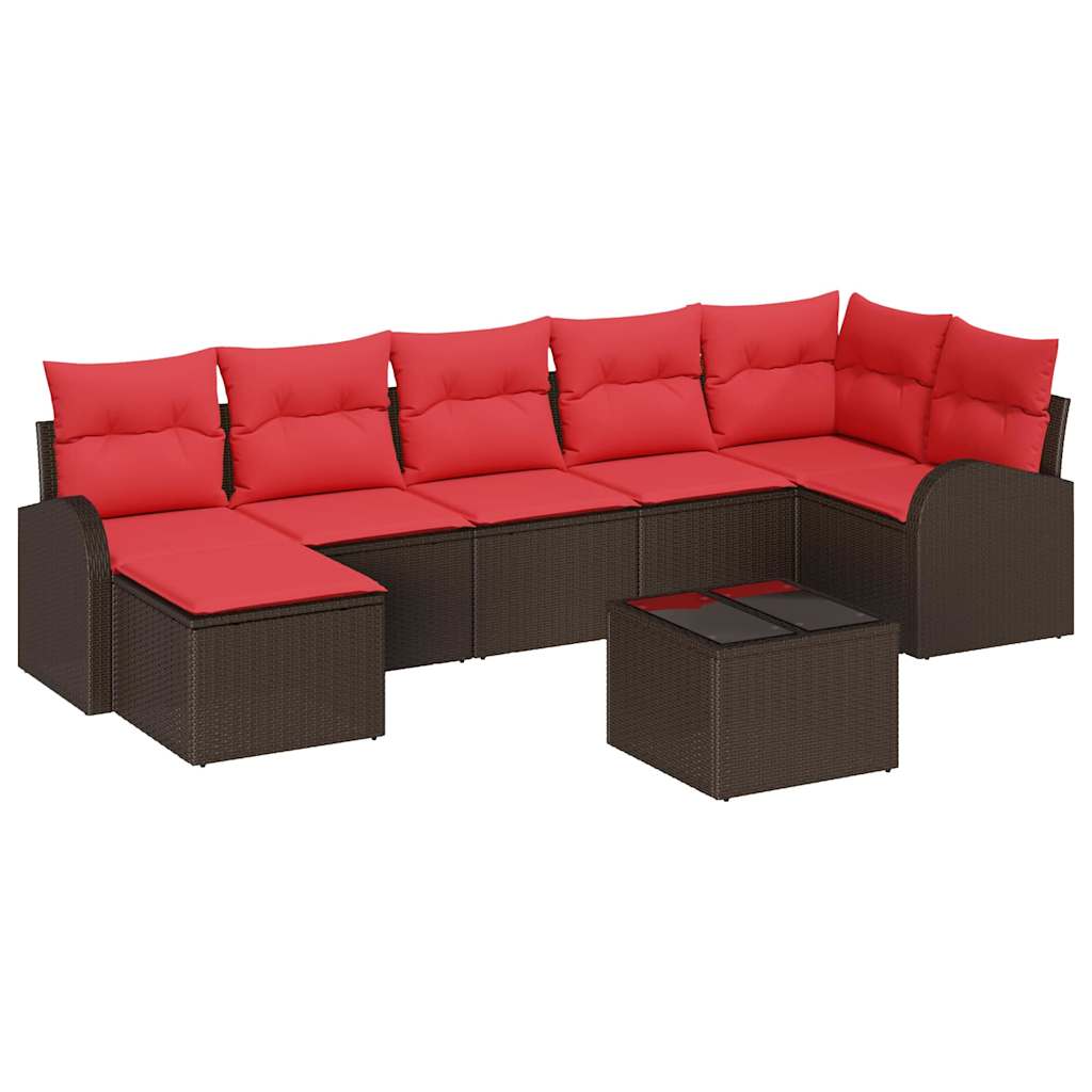 Set di divani con cuscino 8 pcs Marrone e Rosso polyrattan | homemem39