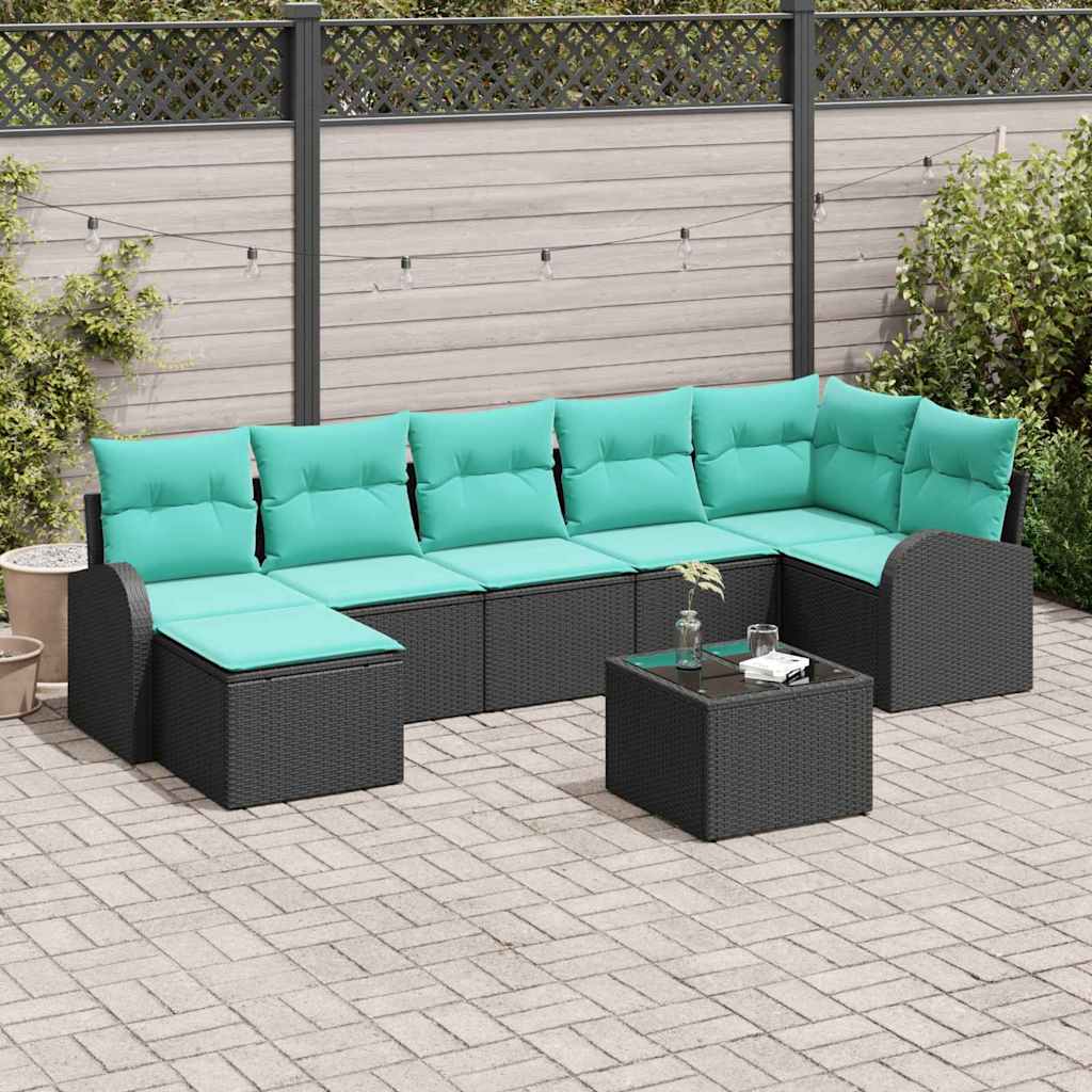 Set di divani con cuscino 8 pcs Nero e Turchese polyrattan | homemem39