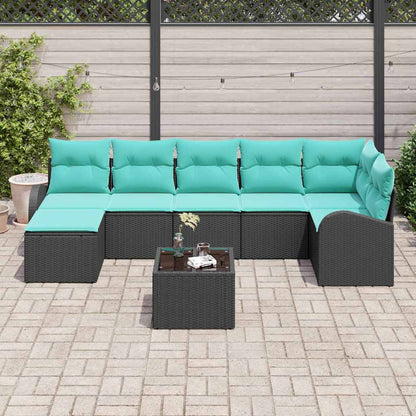 Set di divani con cuscino 8 pcs Nero e Turchese polyrattan | homemem39