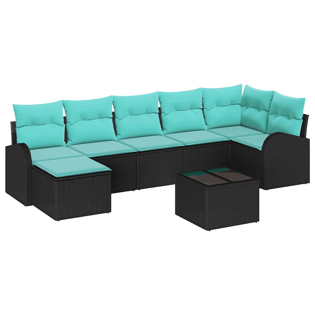 Set di divani con cuscino 8 pcs Nero e Turchese polyrattan | homemem39