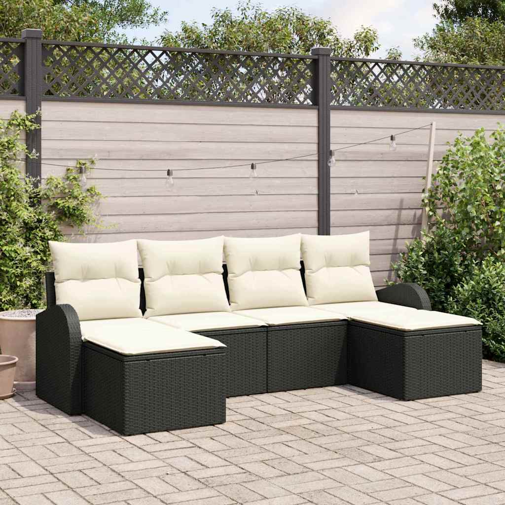 Set di divani con cuscino 6 pcs Nero e Bianco polyrattan | homemem39