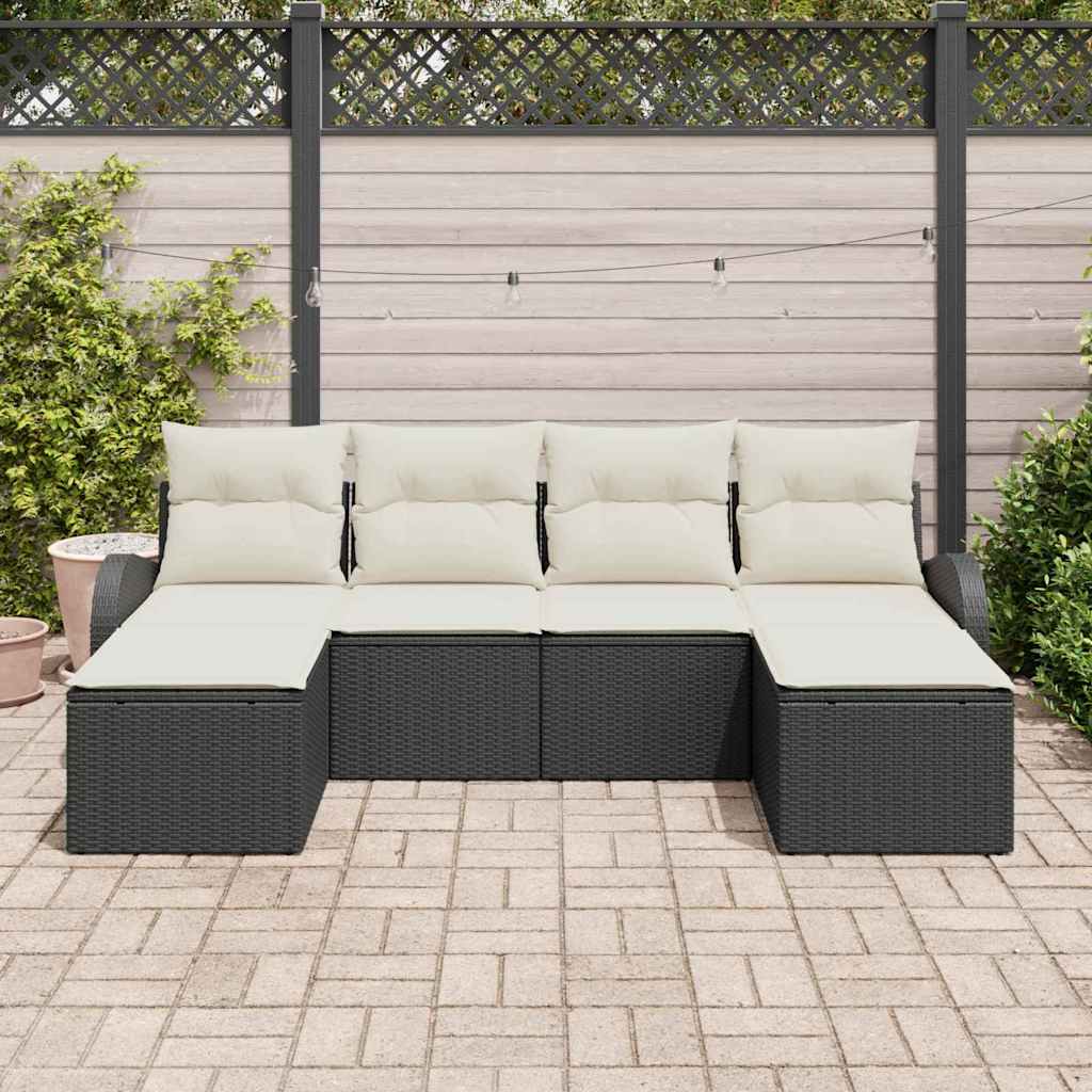 Set di divani con cuscino 6 pcs Nero e Bianco polyrattan | homemem39