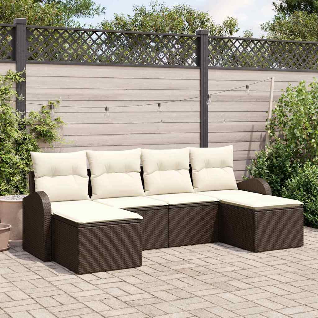 Set di divani con cuscino 6 pcs Marrone e bianco polyrattan | homemem39