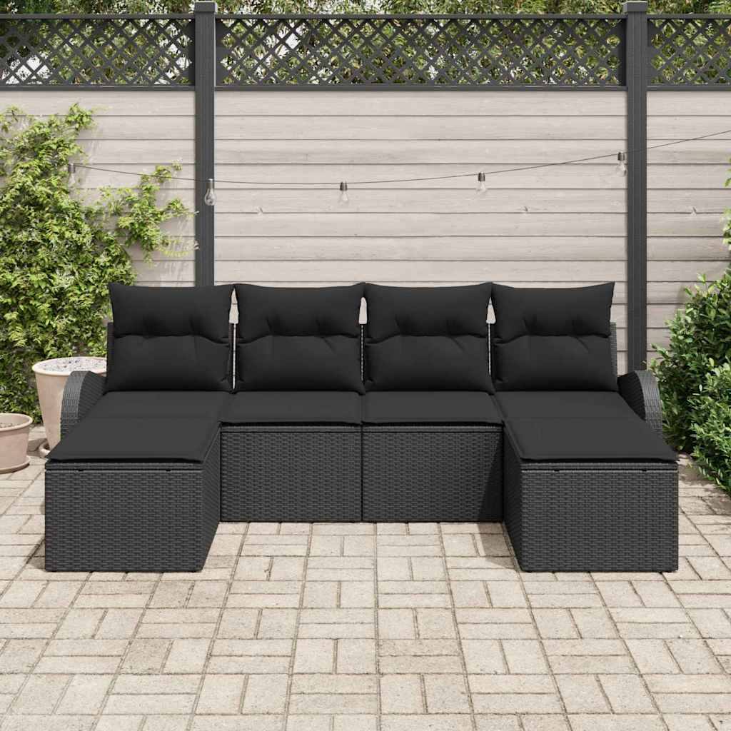 Set di divani con cuscino 6 pcs Nero polyrattan | homemem39