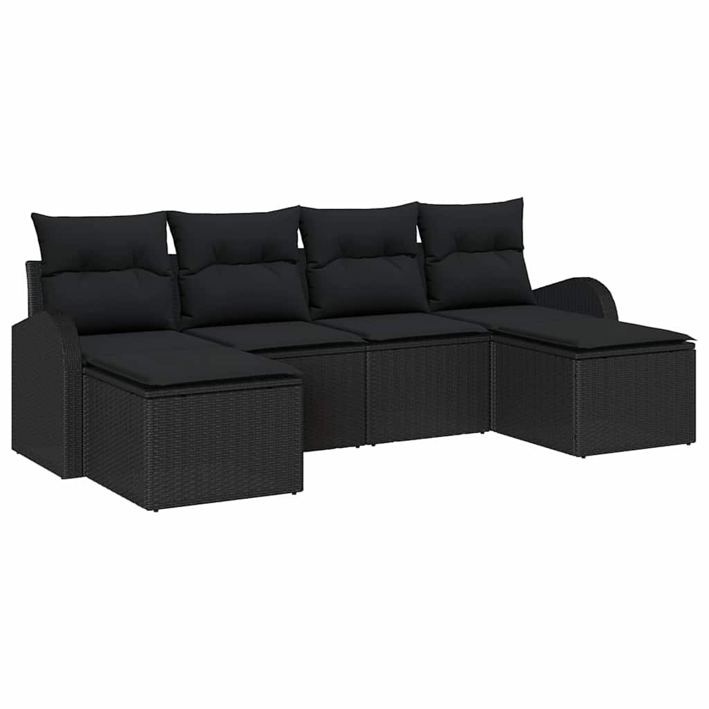 Set di divani con cuscino 6 pcs Nero polyrattan | homemem39