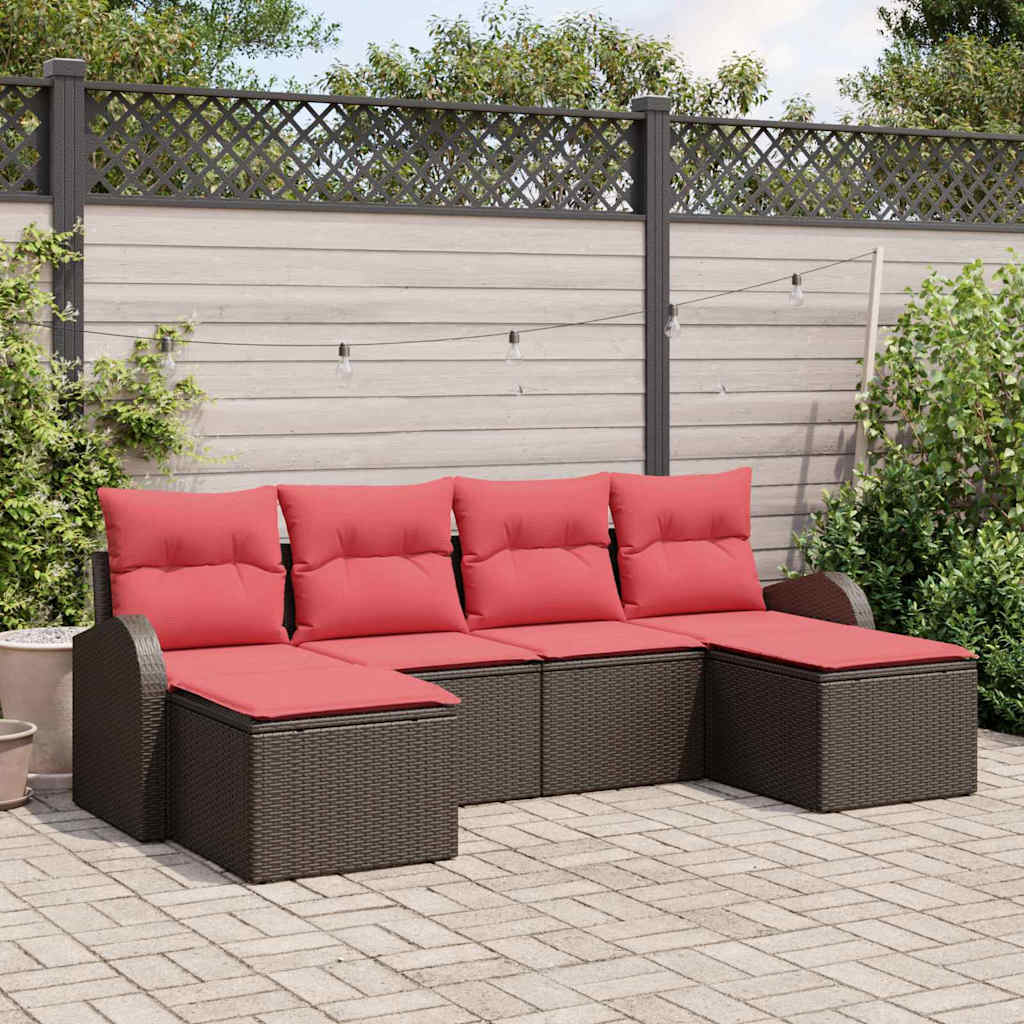 Set di divani con cuscino 6 pcs Marrone e Rosso polyrattan | homemem39