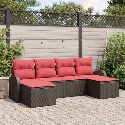 Set di divani con cuscino 6 pcs Marrone e Rosso polyrattan | homemem39