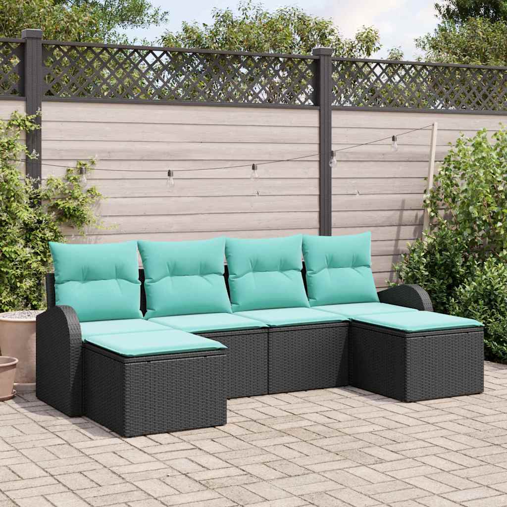 Set di divani con cuscino 6 pcs Nero e Turchese polyrattan | homemem39