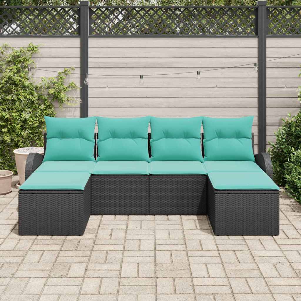 Set di divani con cuscino 6 pcs Nero e Turchese polyrattan | homemem39