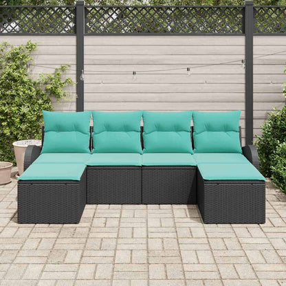 Set di divani con cuscino 6 pcs Nero e Turchese polyrattan | homemem39