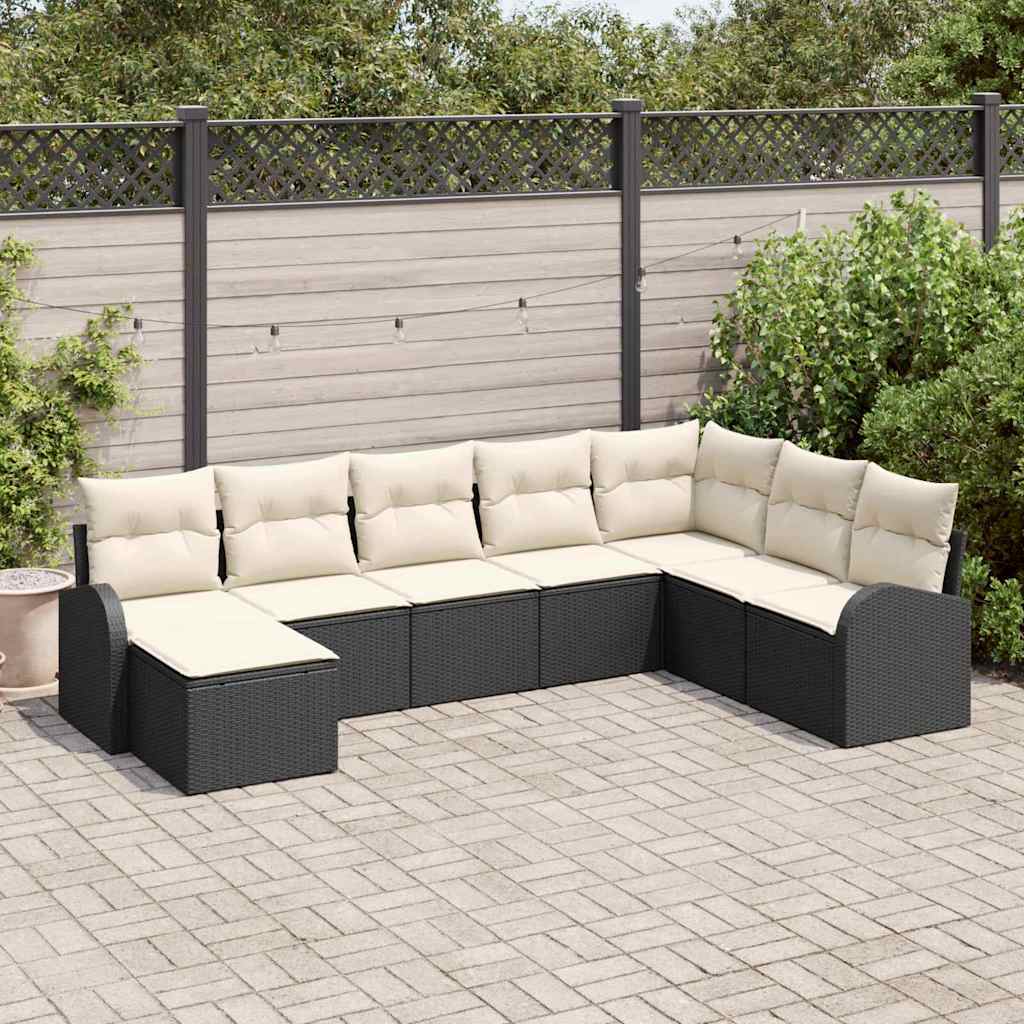 Set di divani con cuscino 8 pcs Nero e Bianco polyrattan | homemem39