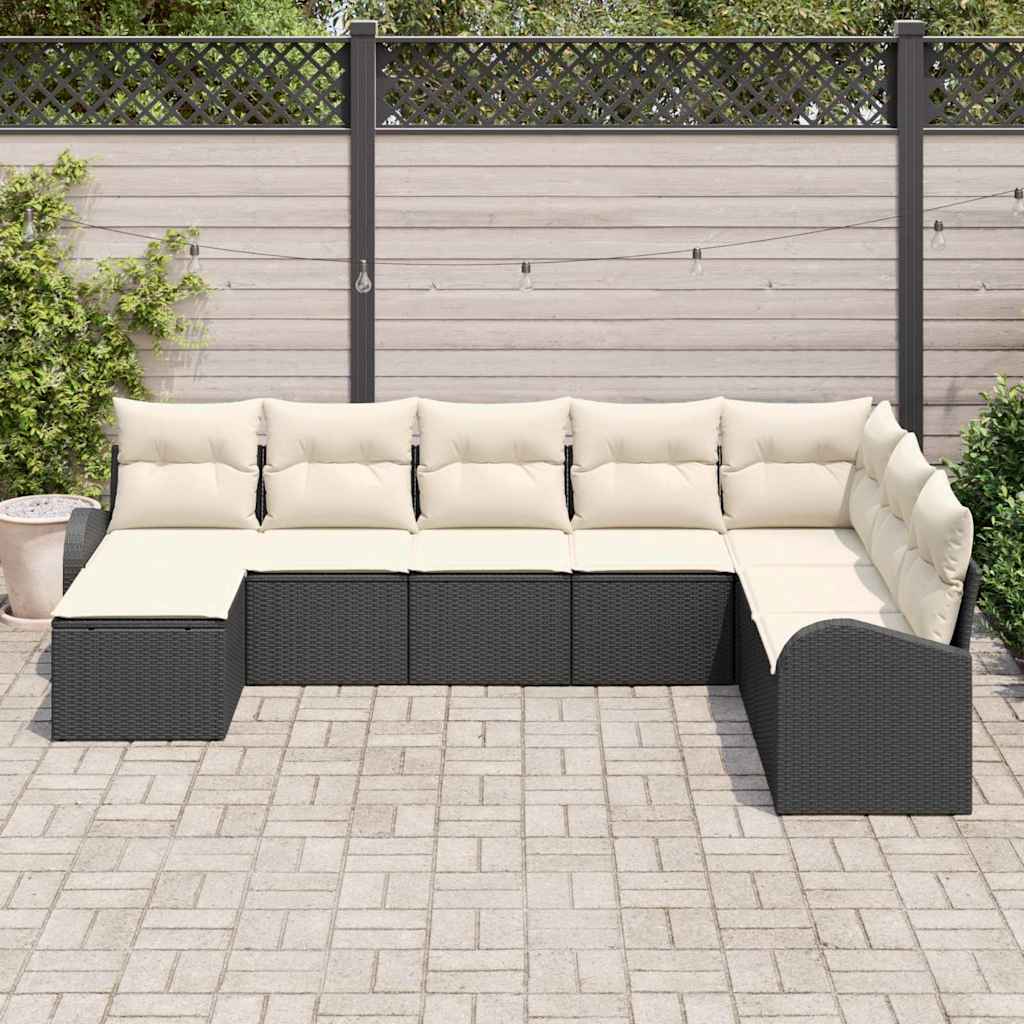 Set di divani con cuscino 8 pcs Nero e Bianco polyrattan | homemem39