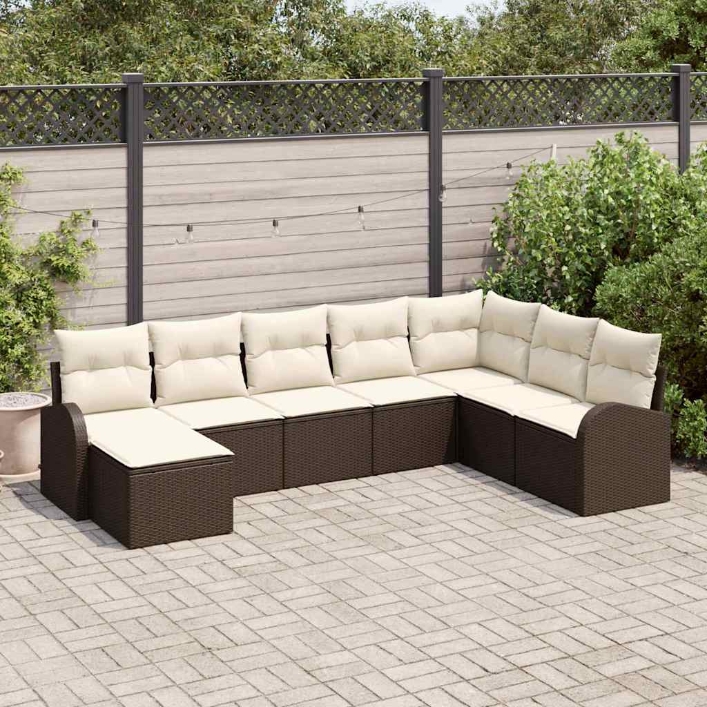 Set di divani con cuscino 8 pcs Marrone e bianco polyrattan | homemem39