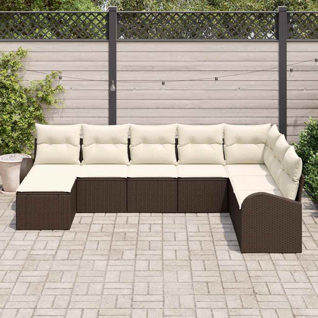 Set di divani con cuscino 8 pcs Marrone e bianco polyrattan | homemem39