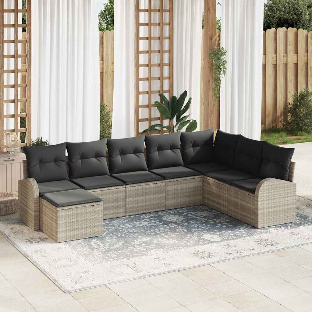 Set di divani con cuscino 8 pcs Grigio chiaro polyrattan | homemem39