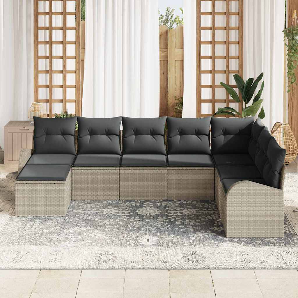 Set di divani con cuscino 8 pcs Grigio chiaro polyrattan | homemem39