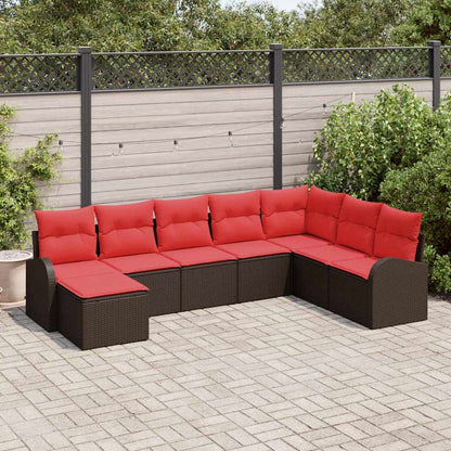 Set di divani con cuscino 8 pcs Marrone e Rosso polyrattan