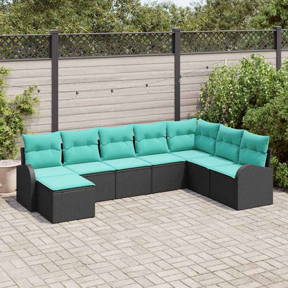 Set di divani con cuscino 8 pcs Nero e Turchese polyrattan | homemem39