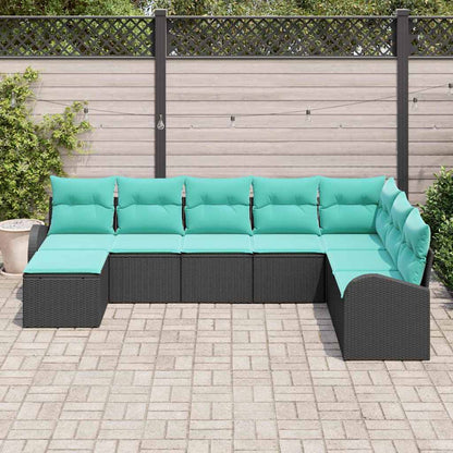 Set di divani con cuscino 8 pcs Nero e Turchese polyrattan | homemem39