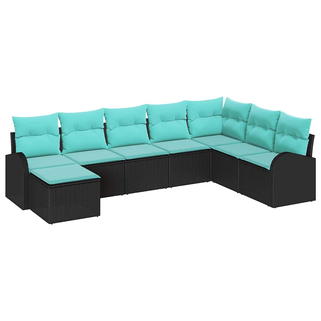 Set di divani con cuscino 8 pcs Nero e Turchese polyrattan | homemem39