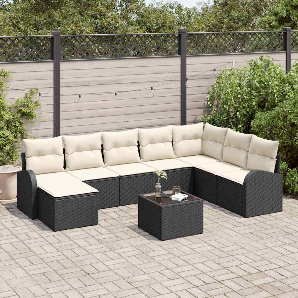 Set di divani con cuscino 9 pcs Nero e Bianco polyrattan | homemem39
