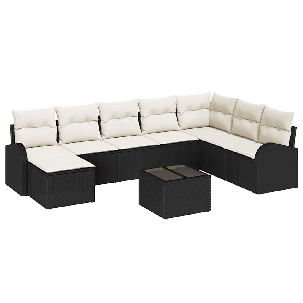 Set di divani con cuscino 9 pcs Nero e Bianco polyrattan | homemem39