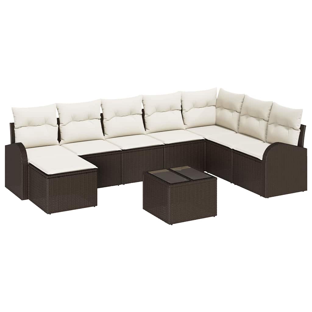 Set di divani con cuscino 9 pcs Marrone e bianco polyrattan | homemem39