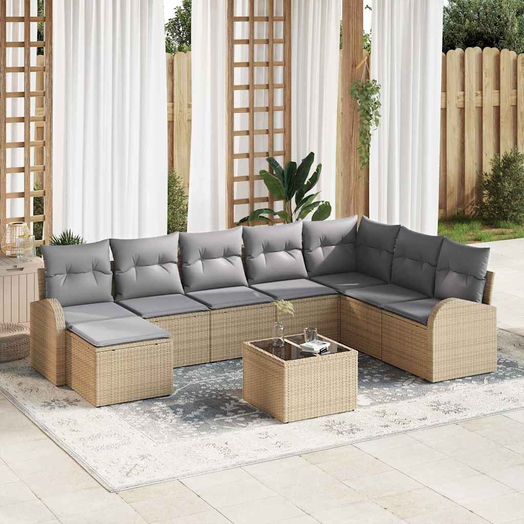 Set di divani 9 pcs Beige e grigio chiaro polyrattan | homemem39