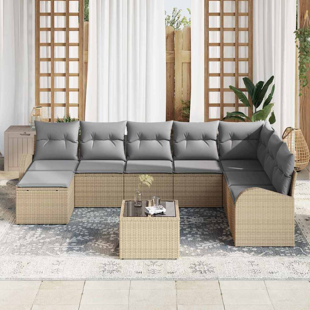 Set di divani 9 pcs Beige e grigio chiaro polyrattan | homemem39