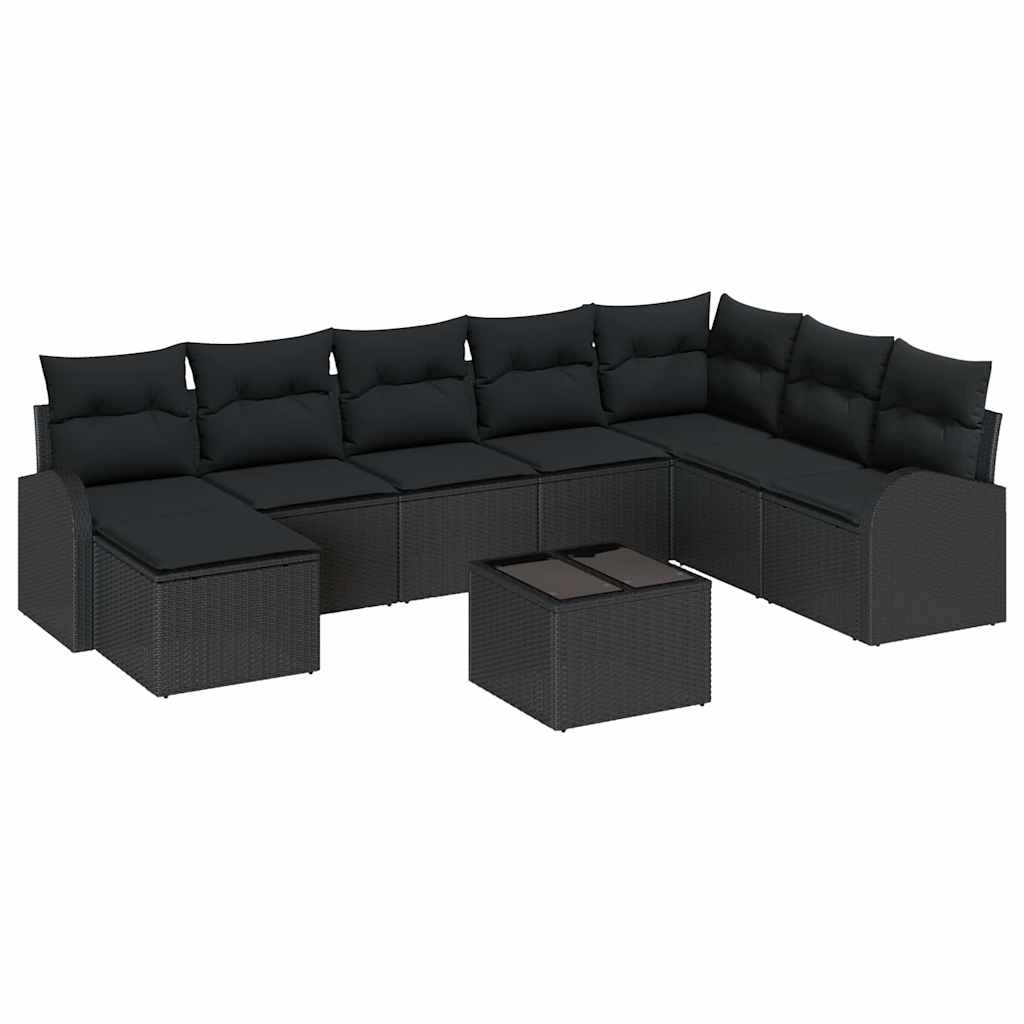 Set di divani con cuscino 9 pcs Nero polyrattan | homemem39