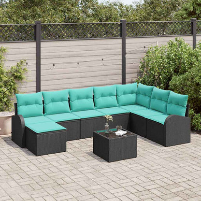 Set di divani con cuscino 9 pcs Nero e Turchese polyrattan